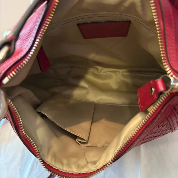 Vintage Coach 19314 Red Kristin Woven Leather Shoulder Bag Purse Hobo - Picture 8 of 13